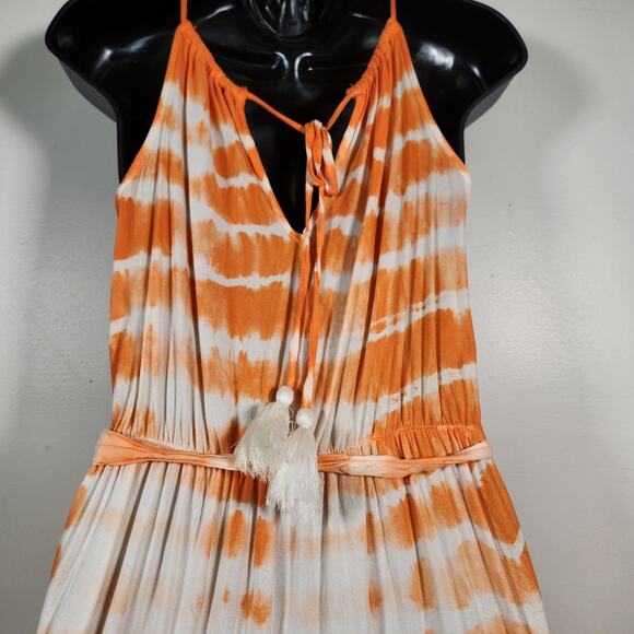 MILLENIUM Sundress Maxi Dress Womens Small S Orange White Tie Dye Tiered Beachy - Picture 8 of 10